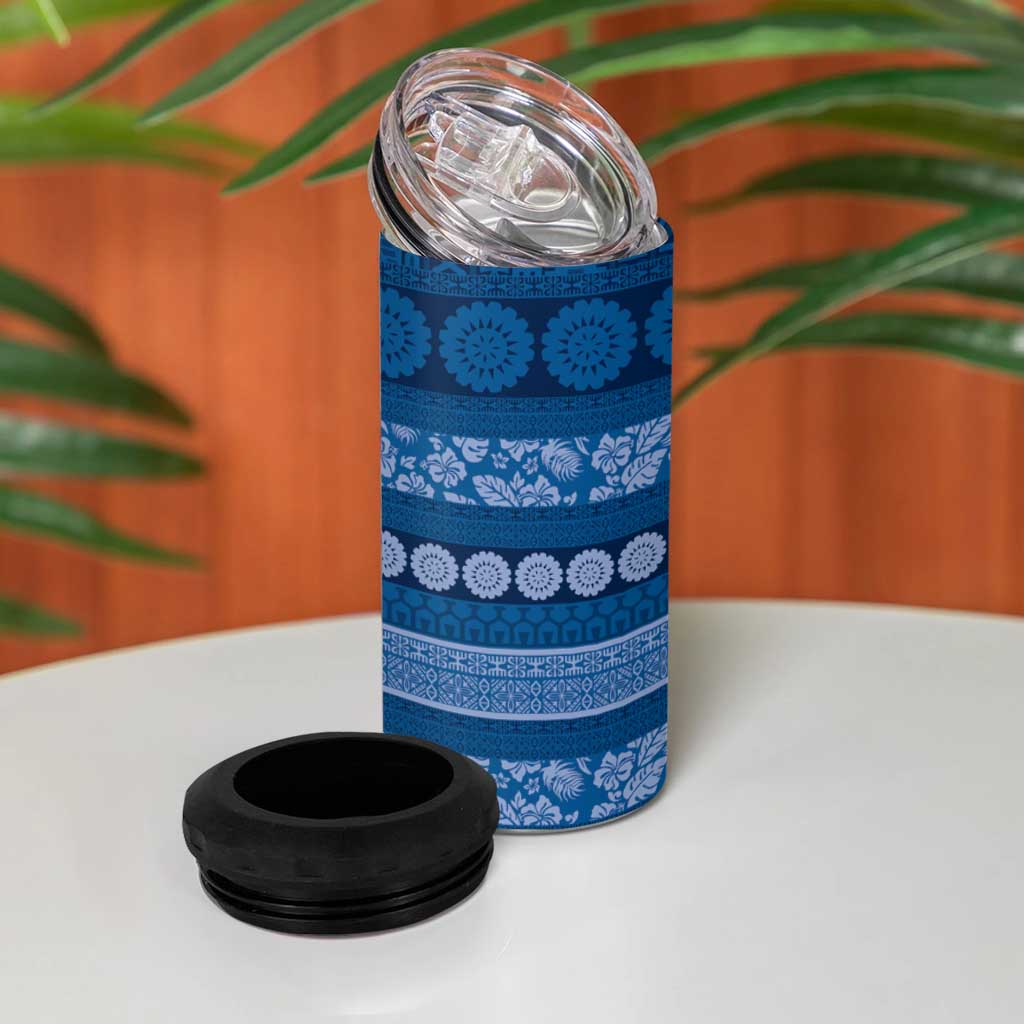 Fiji Marau na Kerisimasi 4 in 1 Can Cooler Tumbler Blue Tapa Masi Inspired Christmas LT9 - Polynesian Pride