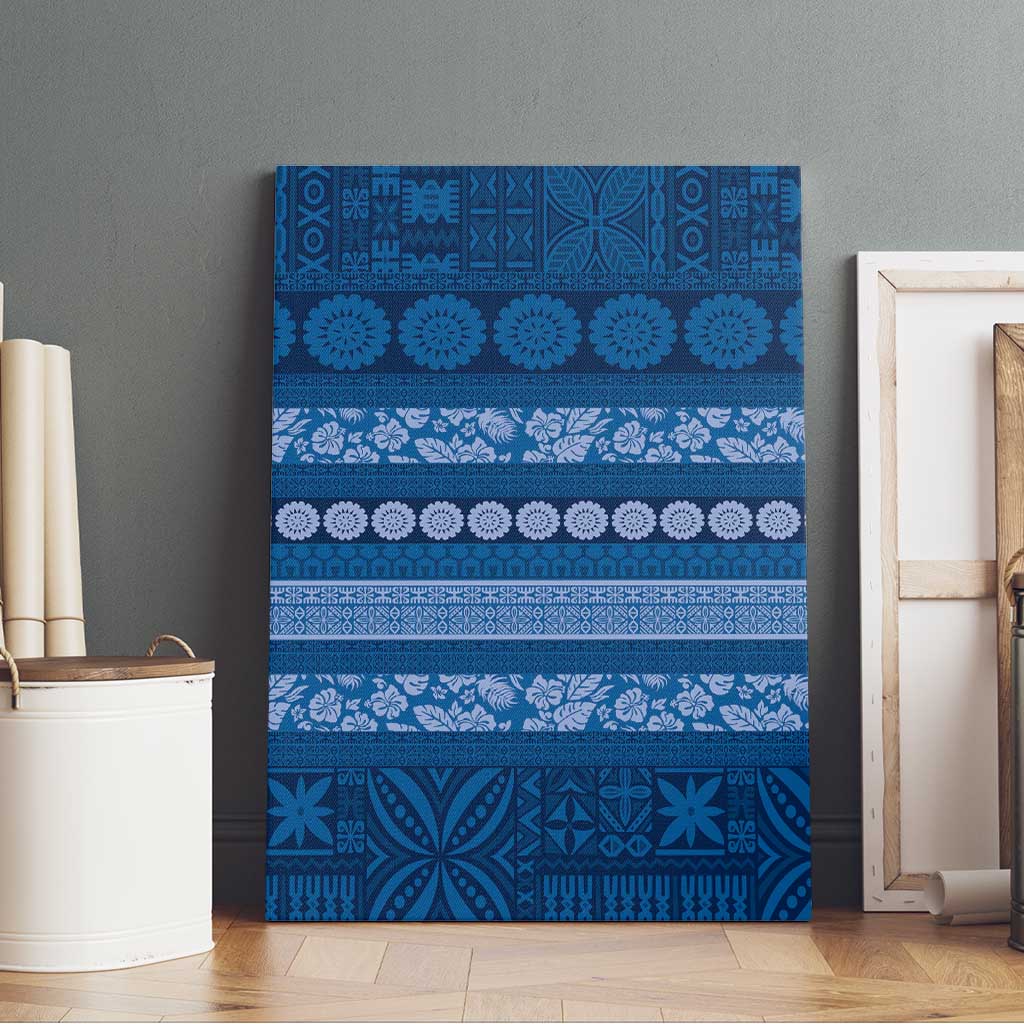 Fiji Marau na Kerisimasi Canvas Wall Art Blue Tapa Masi Inspired Christmas - Polynesian Pride