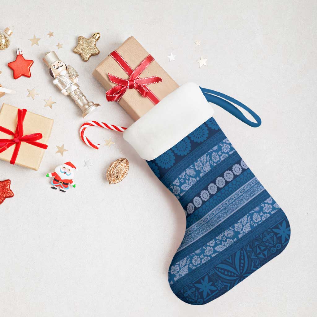 Fiji Marau na Kerisimasi Christmas Stocking Blue Tapa Masi Inspired Christmas - Polynesian Pride