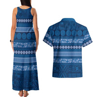 Fiji Marau na Kerisimasi Couples Matching Tank Maxi Dress and Hawaiian Shirt Blue Tapa Masi Inspired Christmas LT9 - Polynesian Pride