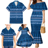 Fiji Marau na Kerisimasi Family Matching Mermaid Dress and Hawaiian Shirt Blue Tapa Masi Inspired Christmas LT9 - Polynesian Pride