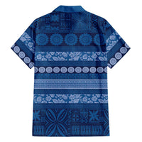 Fiji Marau na Kerisimasi Family Matching Off The Shoulder Long Sleeve Dress and Hawaiian Shirt Blue Tapa Masi Inspired Christmas LT9 - Polynesian Pride