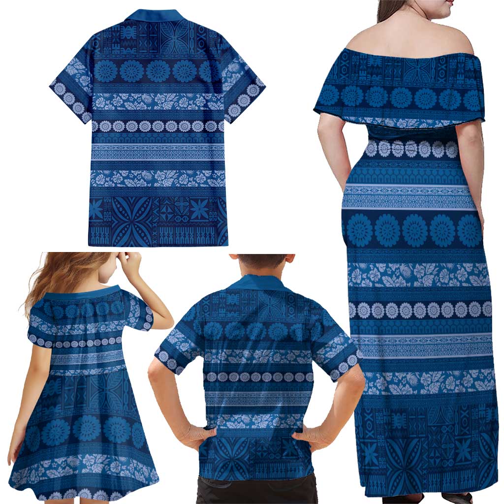Fiji Marau na Kerisimasi Family Matching Off Shoulder Maxi Dress and Hawaiian Shirt Blue Tapa Masi Inspired Christmas LT9 - Polynesian Pride