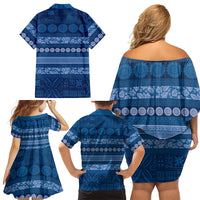 Fiji Marau na Kerisimasi Family Matching Off Shoulder Short Dress and Hawaiian Shirt Blue Tapa Masi Inspired Christmas LT9 - Polynesian Pride