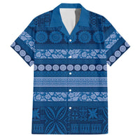 Fiji Marau na Kerisimasi Family Matching Off Shoulder Short Dress and Hawaiian Shirt Blue Tapa Masi Inspired Christmas LT9 Dad's Shirt - Short Sleeve Blue - Polynesian Pride