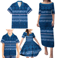 Fiji Marau na Kerisimasi Family Matching Puletasi and Hawaiian Shirt Blue Tapa Masi Inspired Christmas LT9 - Polynesian Pride