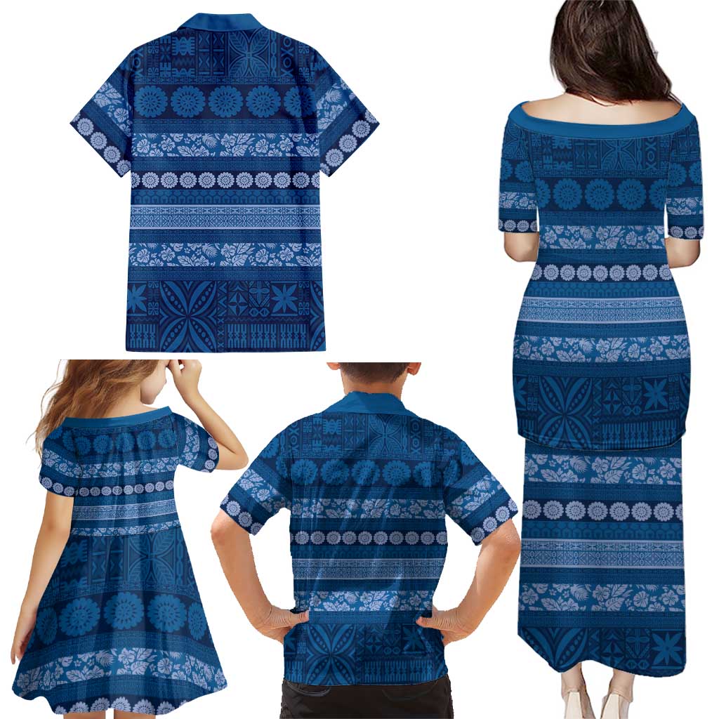 Fiji Marau na Kerisimasi Family Matching Puletasi and Hawaiian Shirt Blue Tapa Masi Inspired Christmas LT9 - Polynesian Pride
