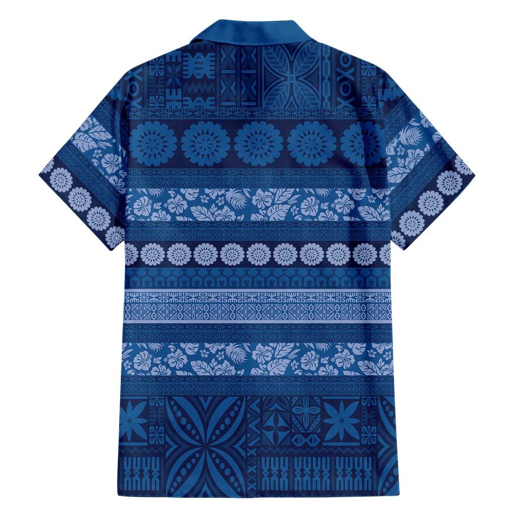 Fiji Marau na Kerisimasi Family Matching Short Sleeve Bodycon Dress and Hawaiian Shirt Blue Tapa Masi Inspired Christmas LT9 - Polynesian Pride