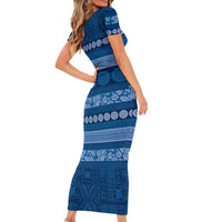 Fiji Marau na Kerisimasi Family Matching Short Sleeve Bodycon Dress and Hawaiian Shirt Blue Tapa Masi Inspired Christmas LT9 - Polynesian Pride