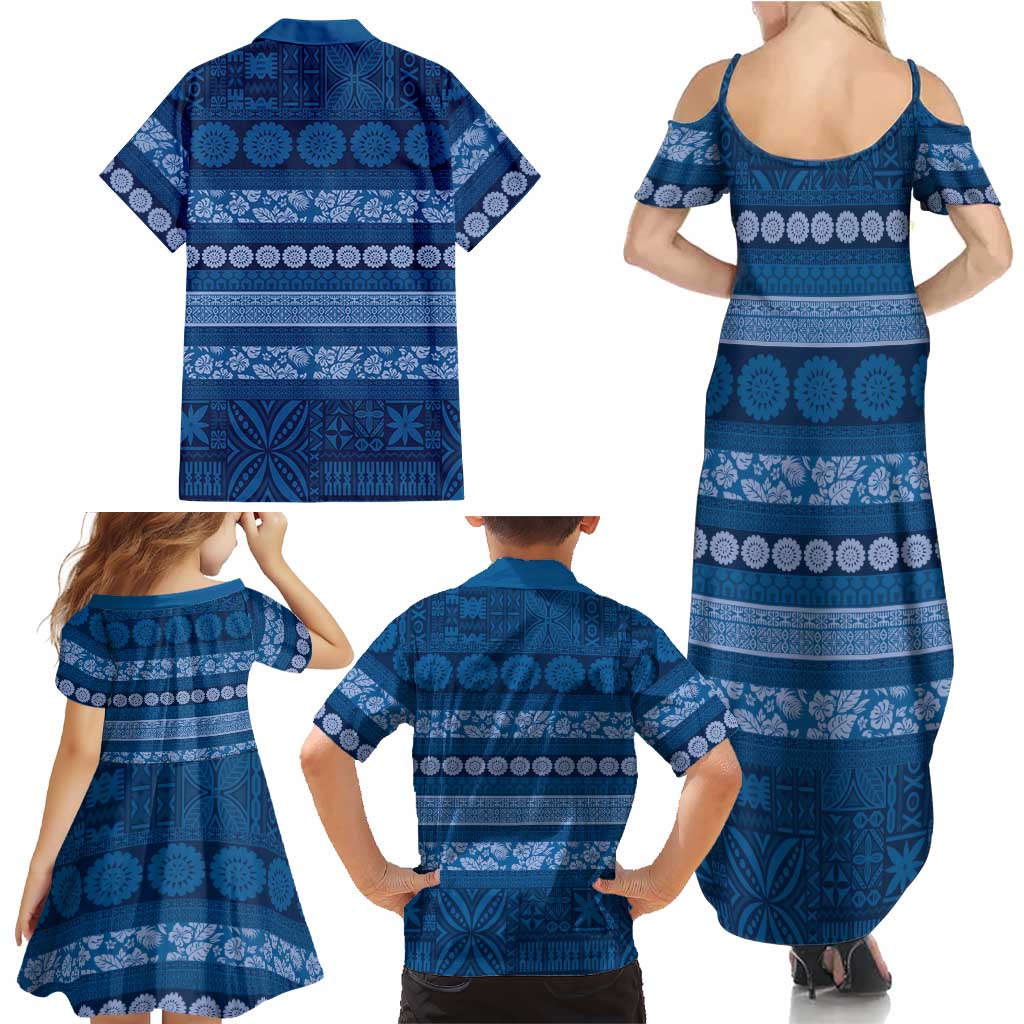 Fiji Marau na Kerisimasi Family Matching Summer Maxi Dress and Hawaiian Shirt Blue Tapa Masi Inspired Christmas LT9 - Polynesian Pride