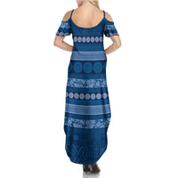 Fiji Marau na Kerisimasi Family Matching Summer Maxi Dress and Hawaiian Shirt Blue Tapa Masi Inspired Christmas LT9 - Polynesian Pride