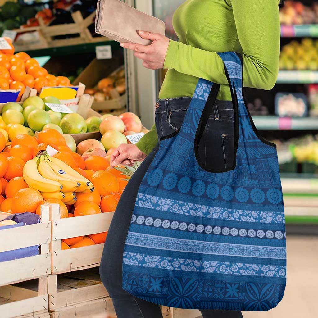 Fiji Marau na Kerisimasi Grocery Bag Blue Tapa Masi Inspired Christmas - Polynesian Pride