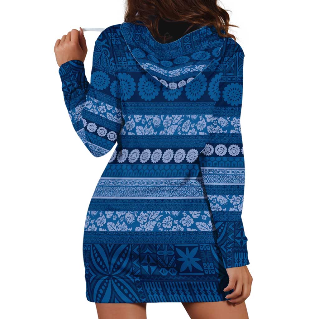 Fiji Marau na Kerisimasi Hoodie Dress Blue Tapa Masi Inspired Christmas LT9 - Polynesian Pride