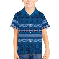 Fiji Marau na Kerisimasi Kid Hawaiian Shirt Blue Tapa Masi Inspired Christmas LT9 Kid Blue - Polynesian Pride