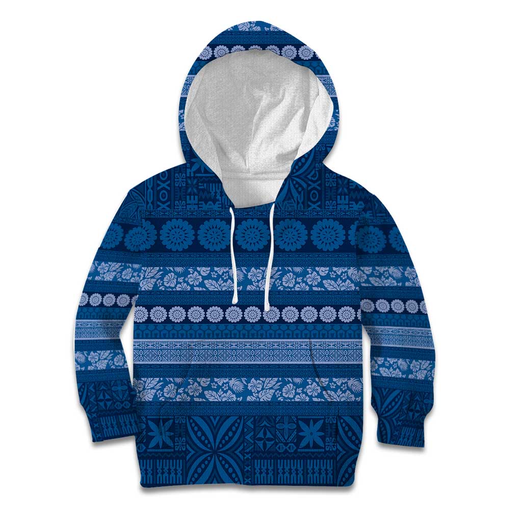 Fiji Marau na Kerisimasi Kid Hoodie Blue Tapa Masi Inspired Christmas - Polynesian Pride
