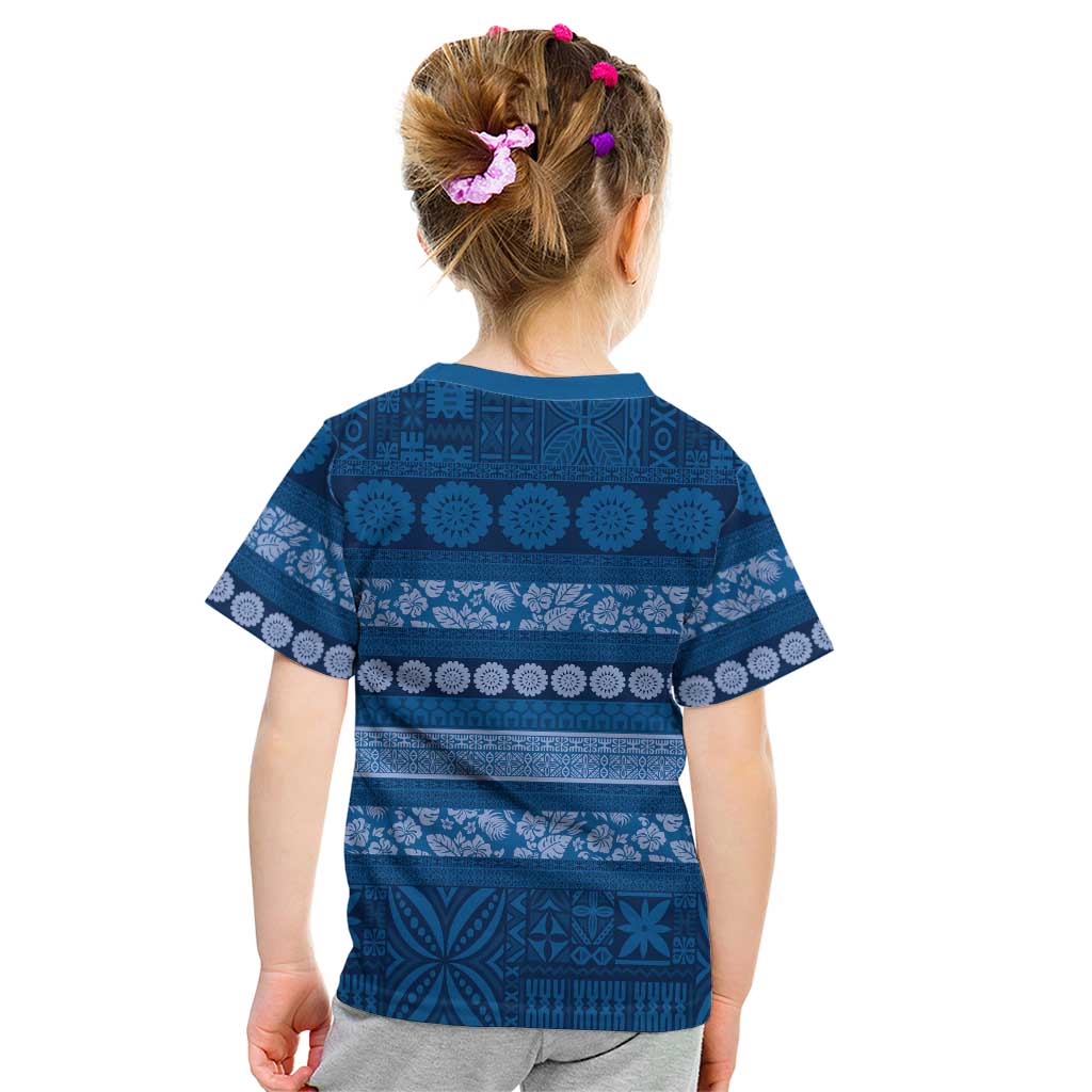 Fiji Marau na Kerisimasi Kid T Shirt Blue Tapa Masi Inspired Christmas - Polynesian Pride