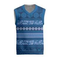 Fiji Marau na Kerisimasi Christmas Knitted V-Neck Vest Blue Tapa Masi Inspired Christmas LT9 Blue - Polynesian Pride