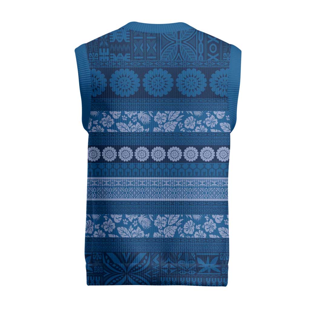Fiji Marau na Kerisimasi Christmas Knitted V-Neck Vest Blue Tapa Masi Inspired Christmas LT9 - Polynesian Pride