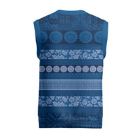 Fiji Marau na Kerisimasi Christmas Knitted V-Neck Vest Blue Tapa Masi Inspired Christmas LT9 - Polynesian Pride
