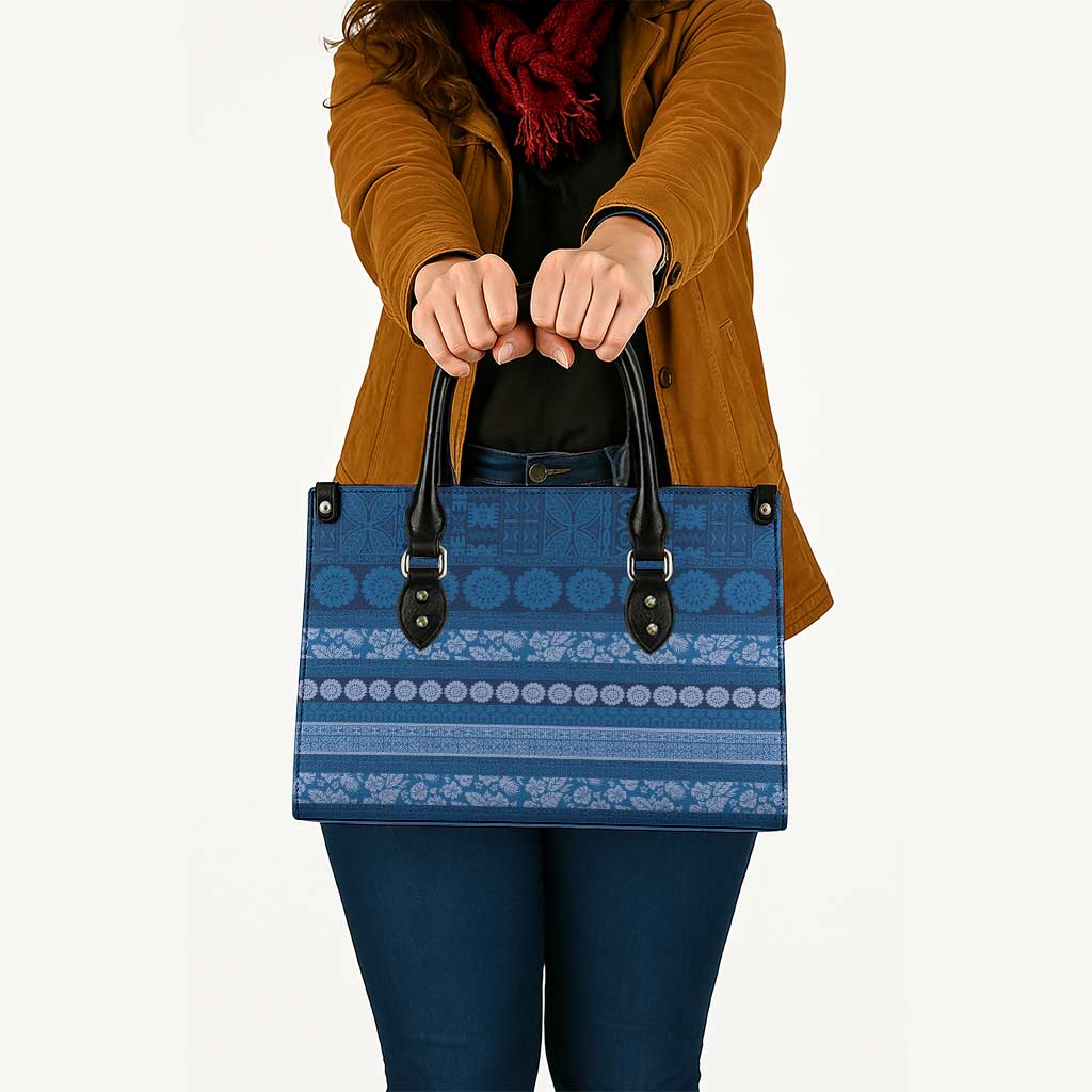 Fiji Marau na Kerisimasi Leather Bag Blue Tapa Masi Inspired Christmas - Polynesian Pride