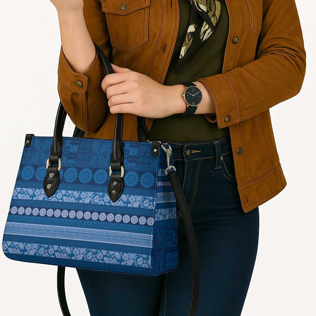Fiji Marau na Kerisimasi Leather Bag Blue Tapa Masi Inspired Christmas - Polynesian Pride