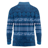 Fiji Marau na Kerisimasi Long Sleeve Polo Shirt Blue Tapa Masi Inspired Christmas LT9 - Polynesian Pride