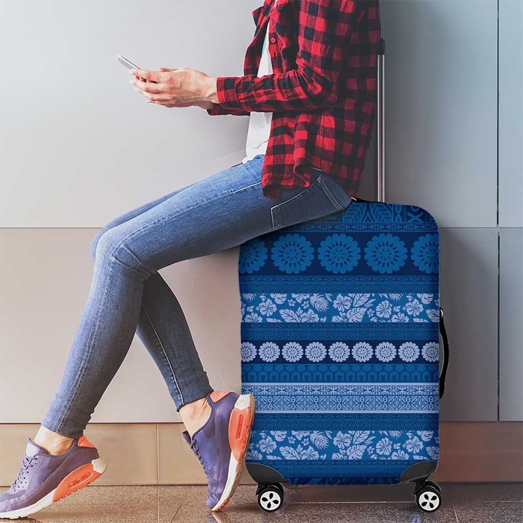 Fiji Marau na Kerisimasi Luggage Cover Blue Tapa Masi Inspired Christmas - Polynesian Pride