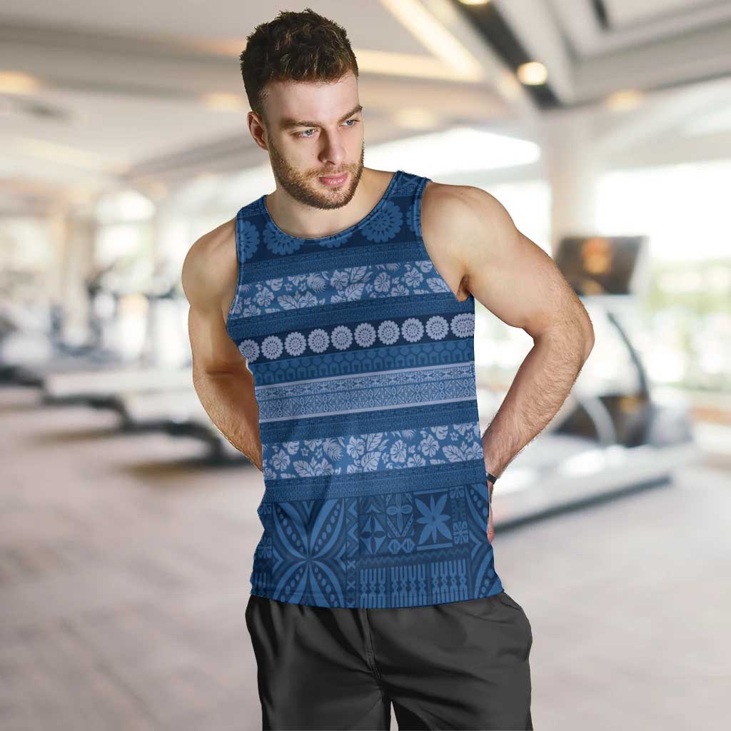 Fiji Marau na Kerisimasi Men Tank Top Blue Tapa Masi Inspired Christmas - Polynesian Pride