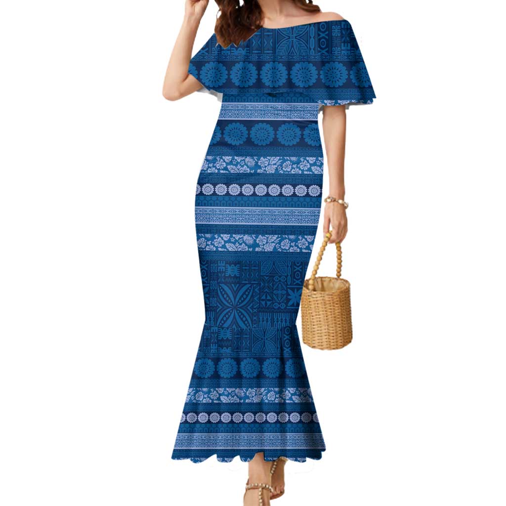 Fiji Marau na Kerisimasi Mermaid Dress Blue Tapa Masi Inspired Christmas LT9 Women Blue - Polynesian Pride