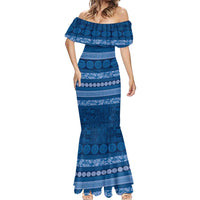 Fiji Marau na Kerisimasi Mermaid Dress Blue Tapa Masi Inspired Christmas LT9 - Polynesian Pride