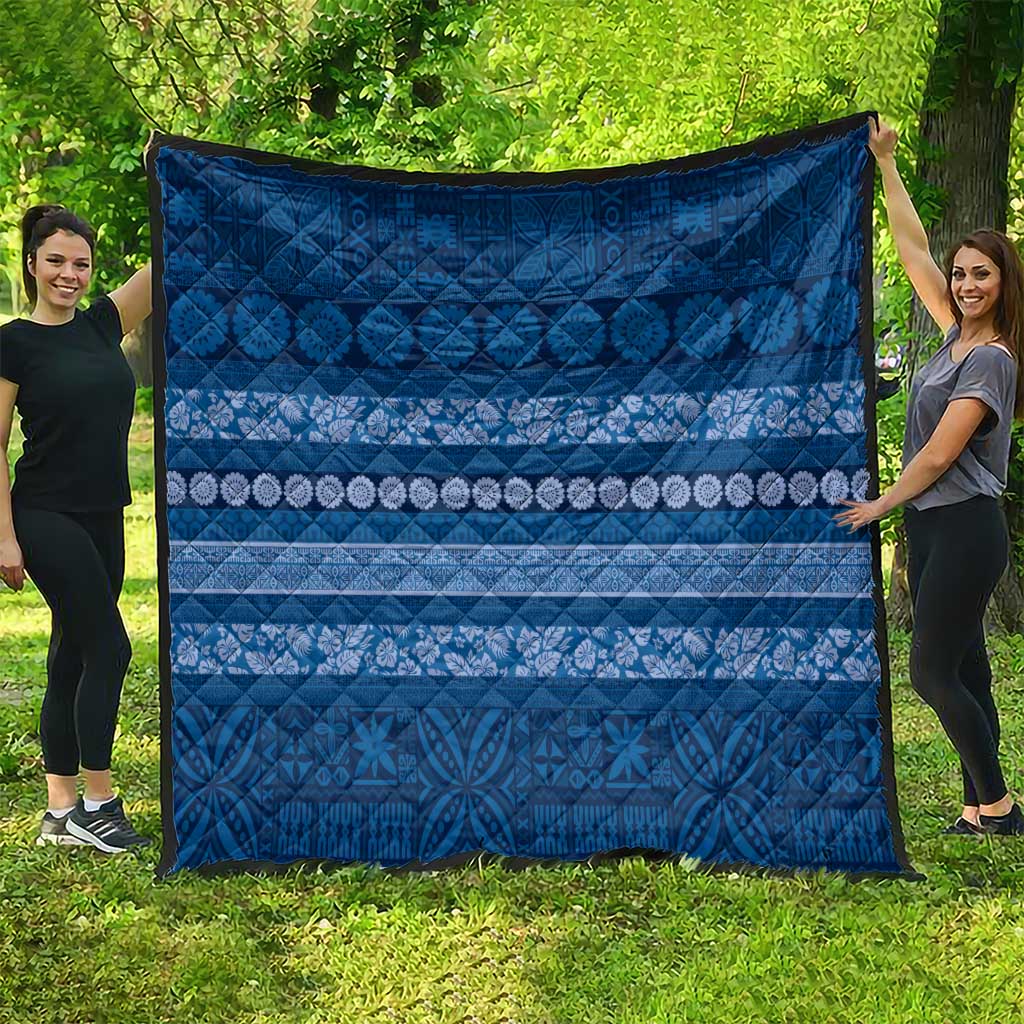 Fiji Marau na Kerisimasi Quilt Blue Tapa Masi Inspired Christmas - Polynesian Pride