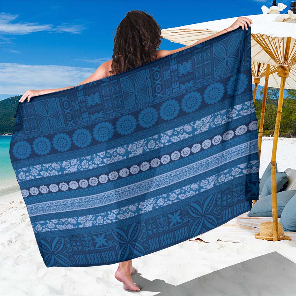 Fiji Marau na Kerisimasi Sarong Blue Tapa Masi Inspired Christmas LT9 One Size 44 x 66 inches Blue - Polynesian Pride