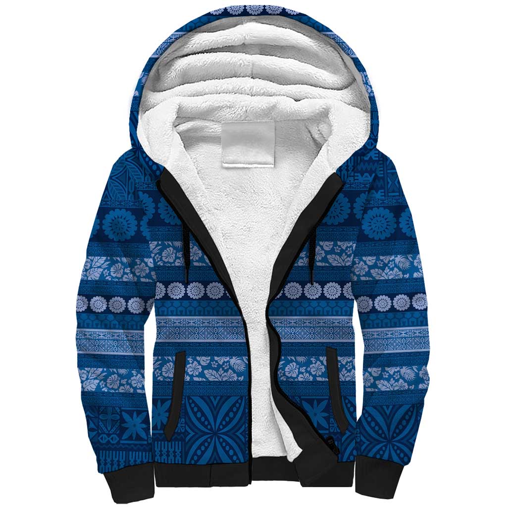 Fiji Marau na Kerisimasi Sherpa Hoodie Blue Tapa Masi Inspired Christmas LT9 Unisex Blue - Polynesian Pride