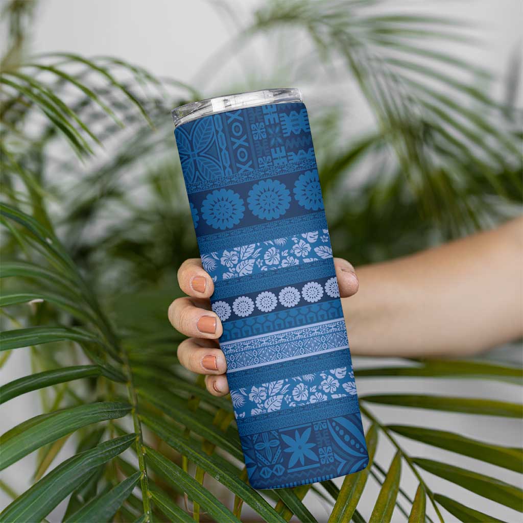 Fiji Marau na Kerisimasi Skinny Tumbler Blue Tapa Masi Inspired Christmas LT9 - Polynesian Pride