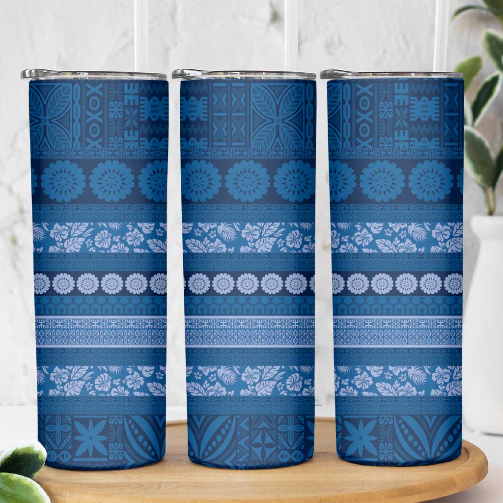Fiji Marau na Kerisimasi Skinny Tumbler Blue Tapa Masi Inspired Christmas LT9 - Polynesian Pride