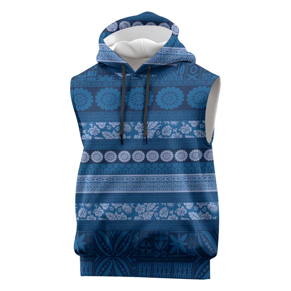 Fiji Marau na Kerisimasi Sleeveless Hoodie Blue Tapa Masi Inspired Christmas LT9 Blue - Polynesian Pride