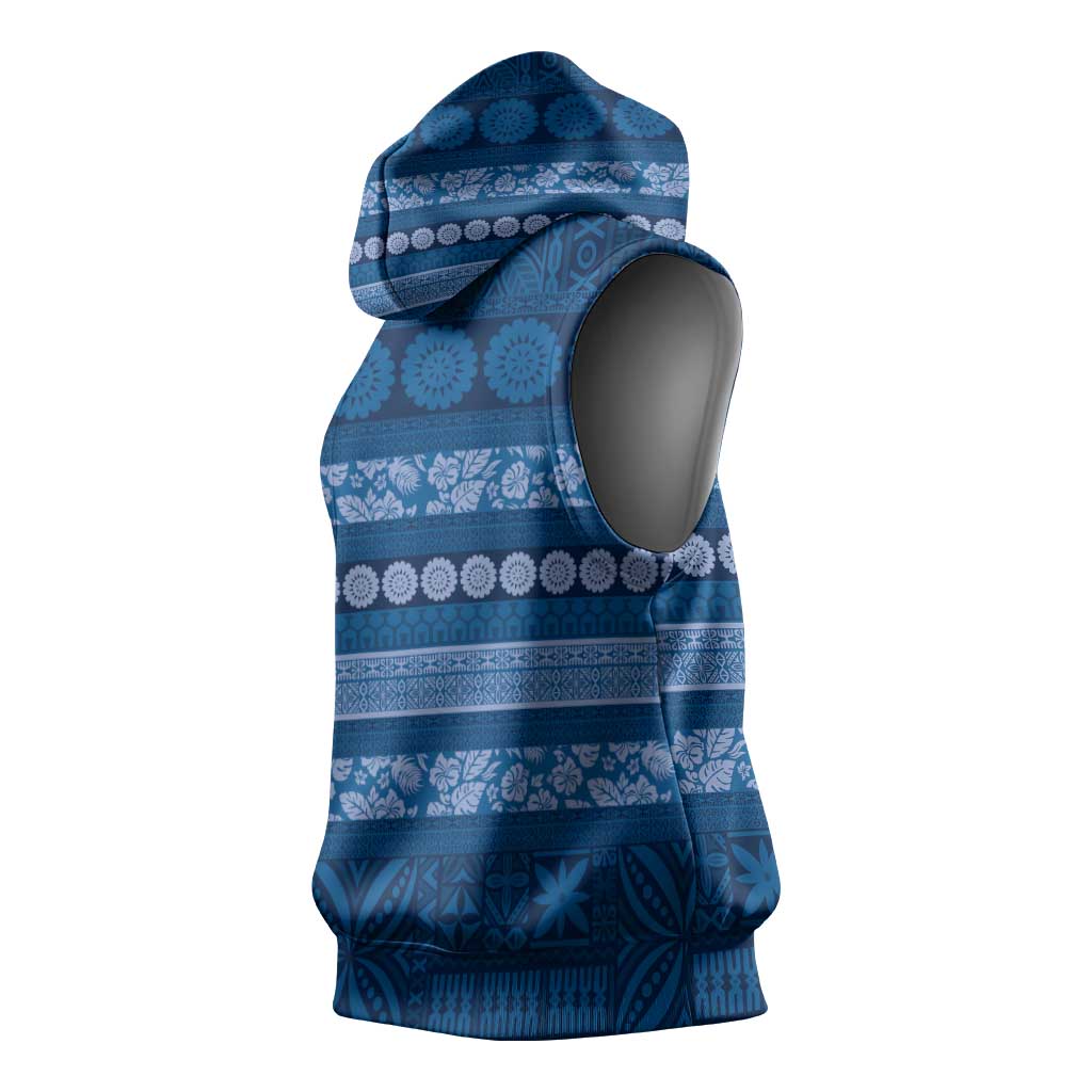 Fiji Marau na Kerisimasi Sleeveless Hoodie Blue Tapa Masi Inspired Christmas LT9 - Polynesian Pride