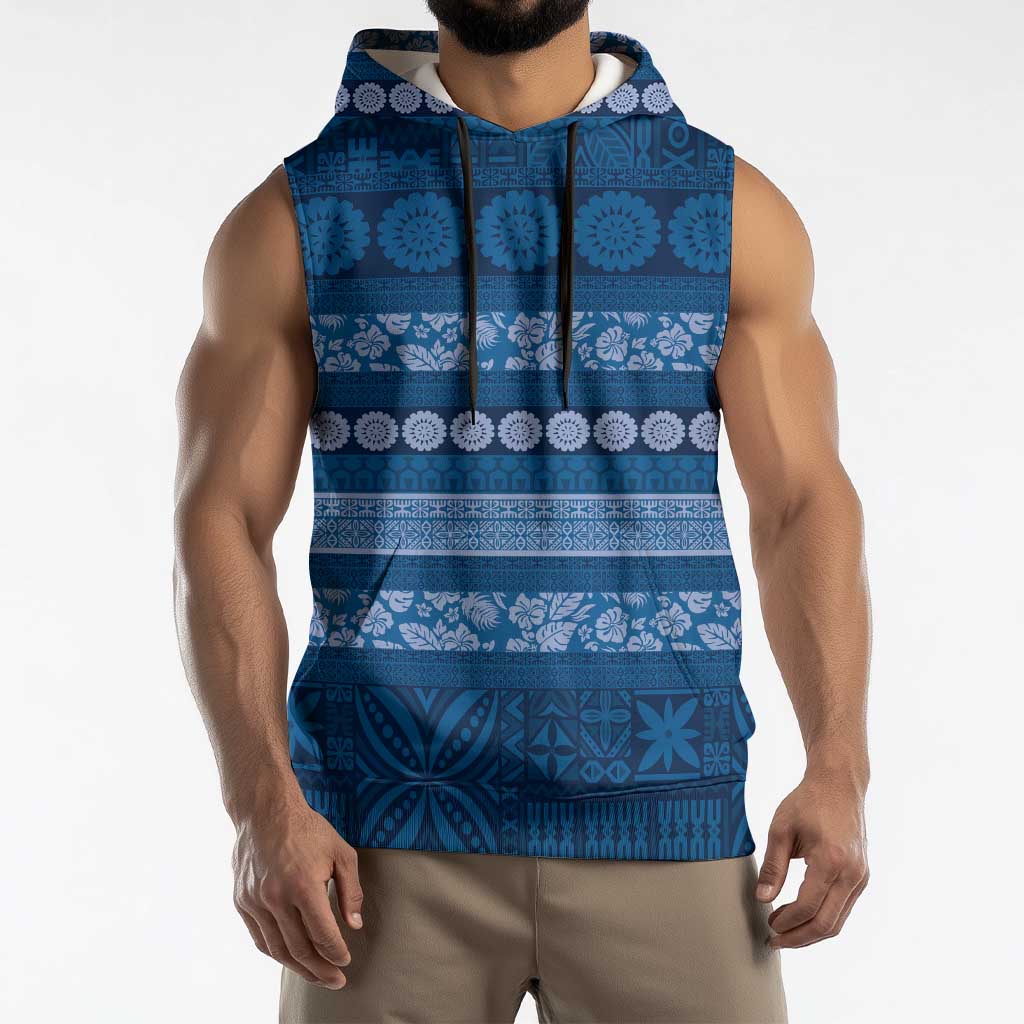 Fiji Marau na Kerisimasi Sleeveless Hoodie Blue Tapa Masi Inspired Christmas LT9 - Polynesian Pride