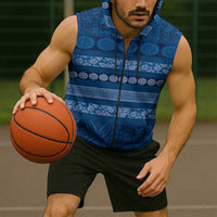 Fiji Marau na Kerisimasi Sleeveless Zip Hoodie Blue Tapa Masi Inspired Christmas LT9 - Polynesian Pride