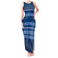 Fiji Marau na Kerisimasi Tank Maxi Dress Blue Tapa Masi Inspired Christmas LT9 Women Blue - Polynesian Pride