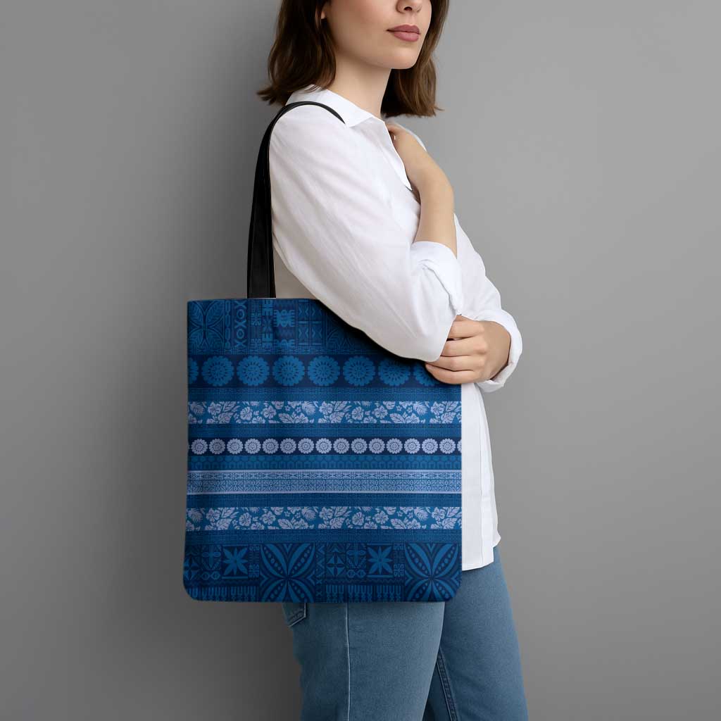 Fiji Marau na Kerisimasi Tote Bag Blue Tapa Masi Inspired Christmas LT9 - Polynesian Pride
