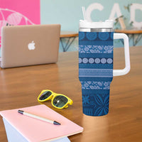 Fiji Marau na Kerisimasi Tumbler With Handle Blue Tapa Masi Inspired Christmas - Polynesian Pride