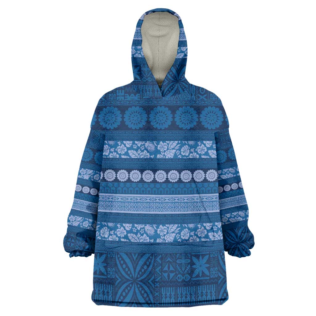 Fiji Marau na Kerisimasi Wearable Blanket Hoodie Blue Tapa Masi Inspired Christmas LT9 One Size Blue - Polynesian Pride