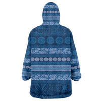 Fiji Marau na Kerisimasi Wearable Blanket Hoodie Blue Tapa Masi Inspired Christmas LT9 - Polynesian Pride
