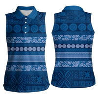Fiji Marau na Kerisimasi Women Sleeveless Polo Shirt Blue Tapa Masi Inspired Christmas LT9 - Polynesian Pride