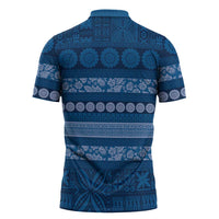 Fiji Marau na Kerisimasi Zipper Polo Shirt Blue Tapa Masi Inspired Christmas LT9 - Polynesian Pride