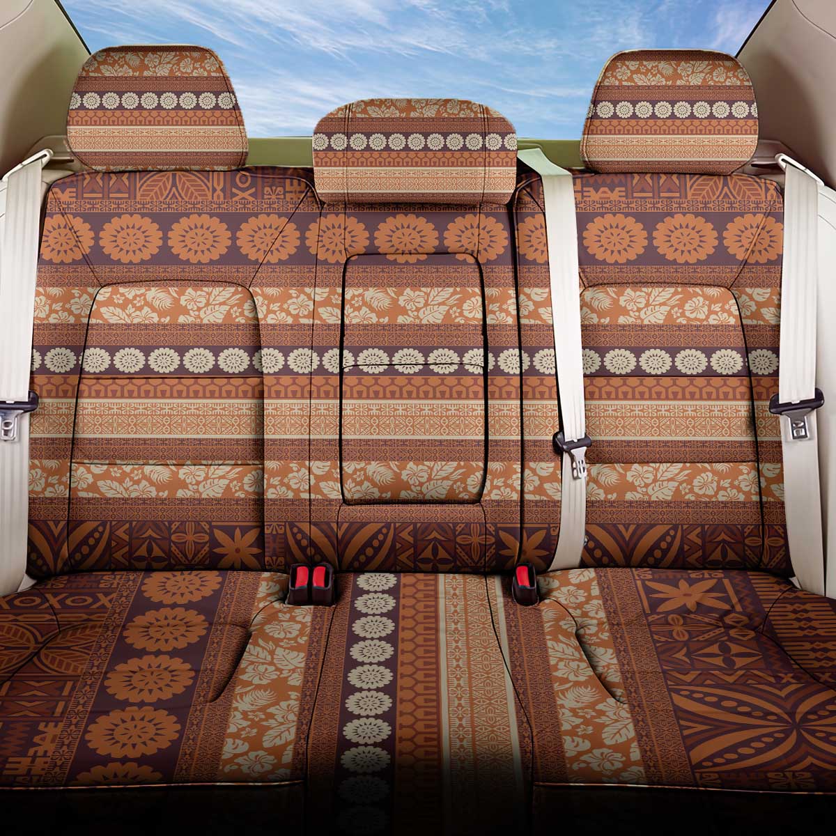 Fiji Marau na Kerisimasi Back Car Seat Cover Gold Tapa Masi Inspired Christmas LT9 One Size Gold - Polynesian Pride