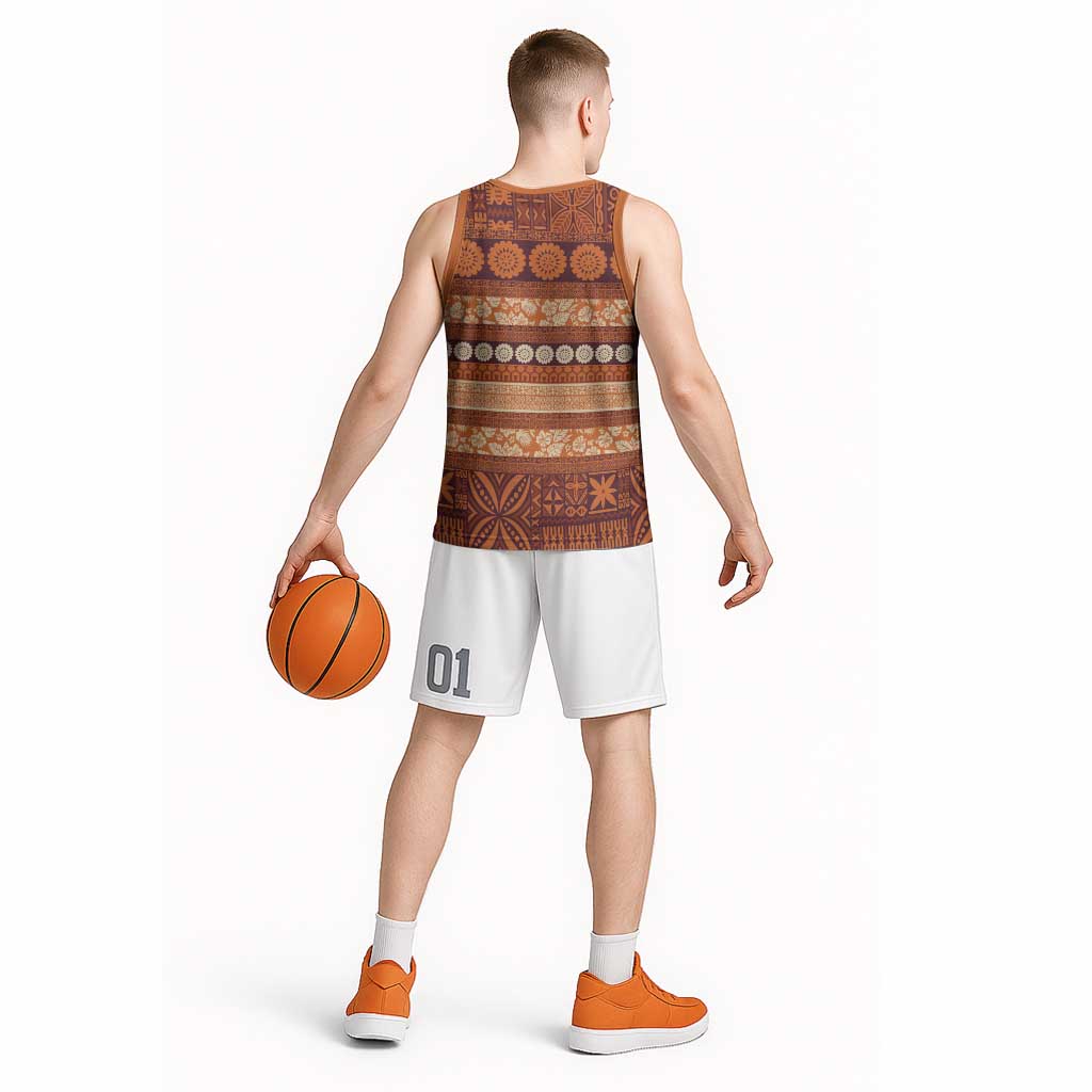 Fiji Marau na Kerisimasi Basketball Jersey Gold Tapa Masi Inspired Christmas LT9 - Polynesian Pride
