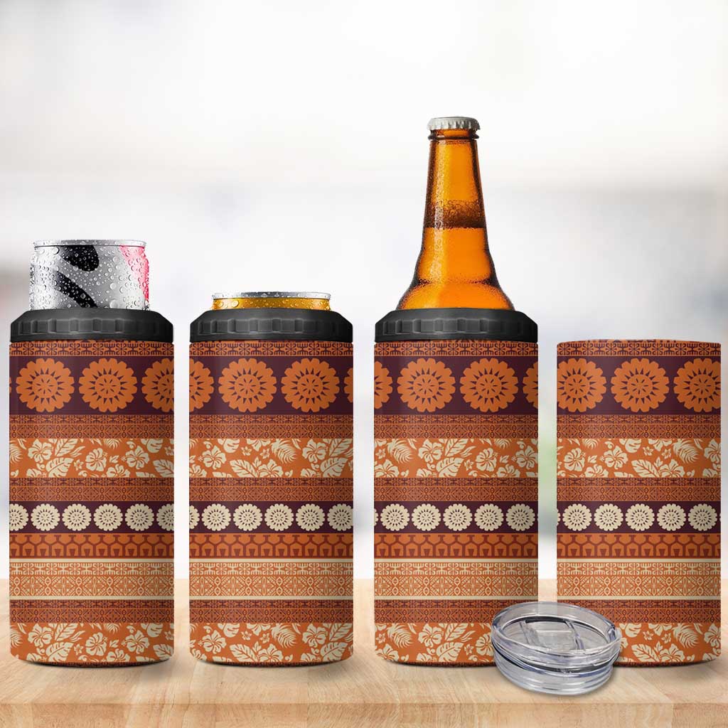 Fiji Marau na Kerisimasi 4 in 1 Can Cooler Tumbler Gold Tapa Masi Inspired Christmas LT9 - Polynesian Pride