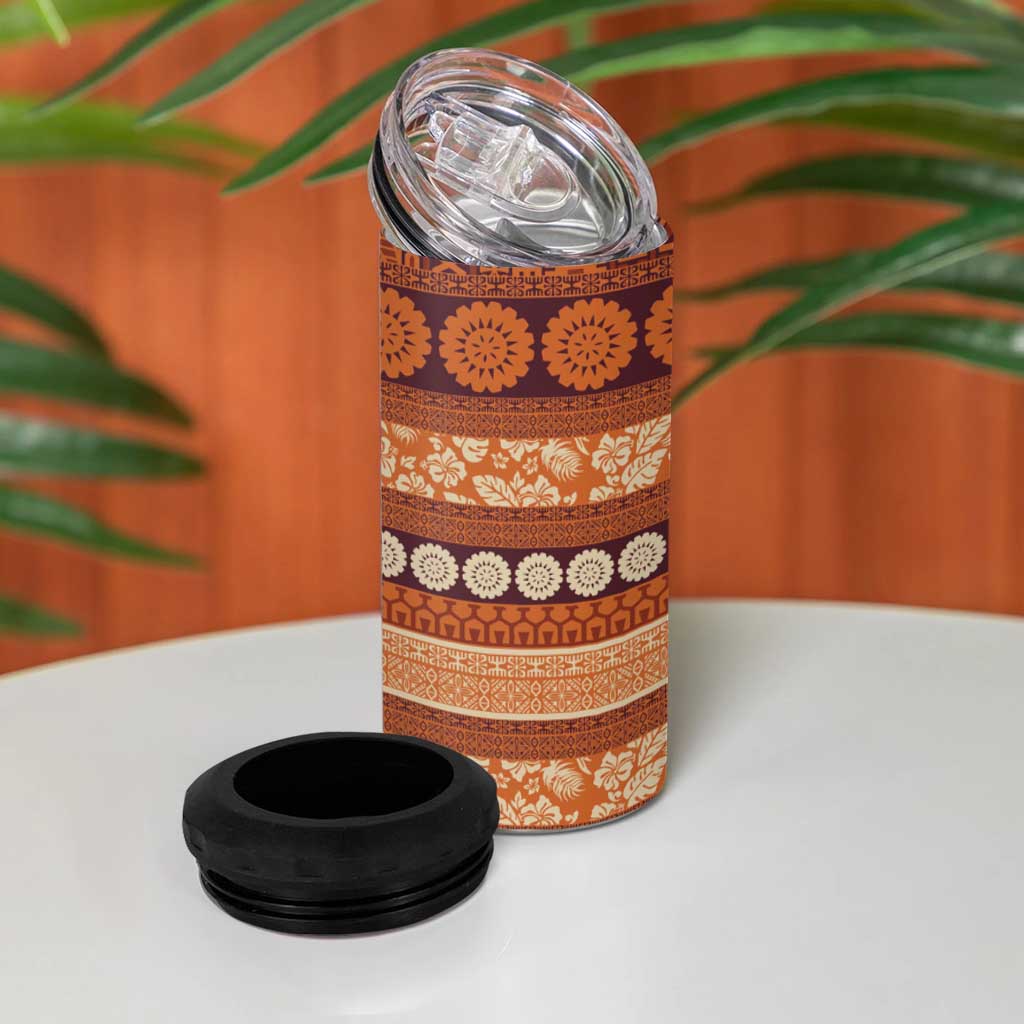 Fiji Marau na Kerisimasi 4 in 1 Can Cooler Tumbler Gold Tapa Masi Inspired Christmas LT9 - Polynesian Pride